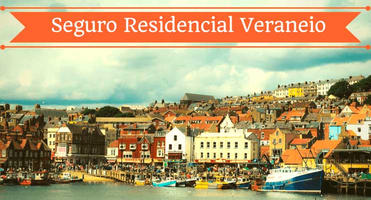 Imagem do posto com casas ao fundo com a legenda "Seguro residencial veraneio"