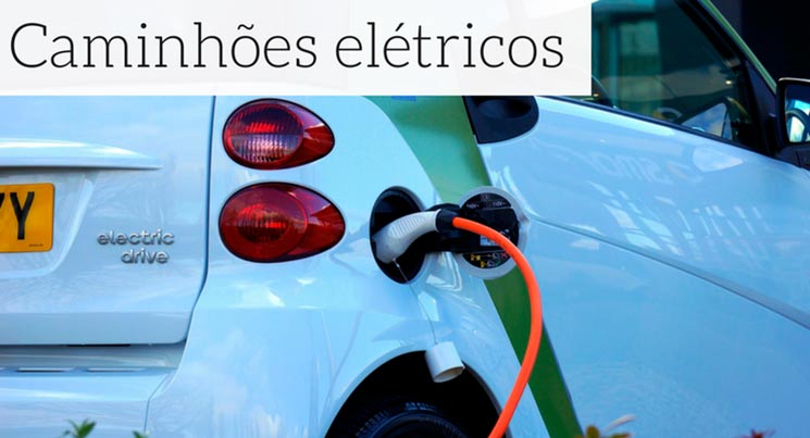 Imagem de um carro elétrico com a descrição: caminhões elétricos