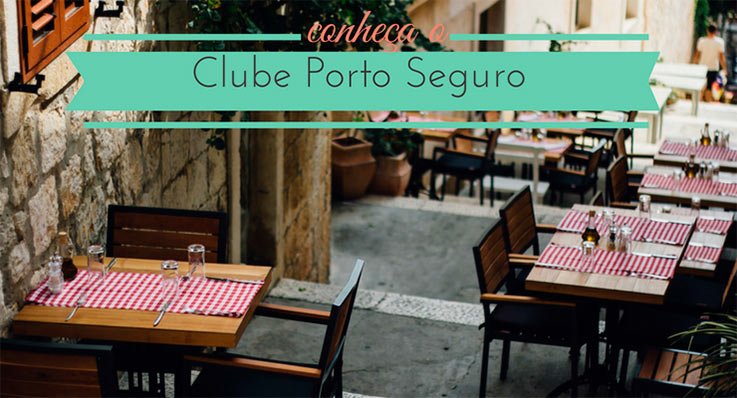 imagem de uma ladeira com mesas de restaurantes com a legenda: Conheça o clube porto seguro