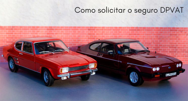 imagem de duas miniaturas de carro com a descrição: como solicitar o seguro DPVAT?