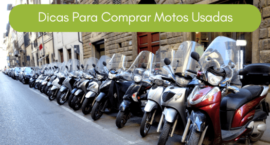 imagem de diversas motos enfileiradas com a legenda "Dicas para comprar motos usadas"