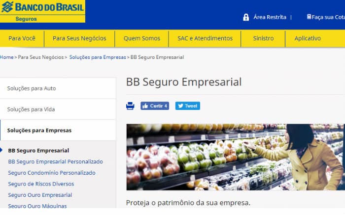 Imagem do site do Banco do Brasil ilustrando post sobre seguro empresarial Banco do Brasil