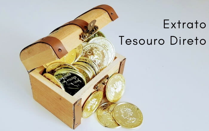 imagem com um mini baú com moedas com a legenda: Extrato Tesouro Direto