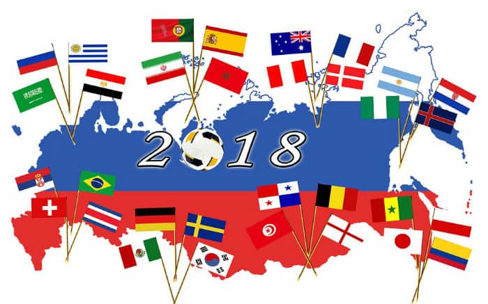 Imagem de mapa da Rússia com bandeiras dos países da Copa ilustrando texto sobre Seguro Viagem Rússia