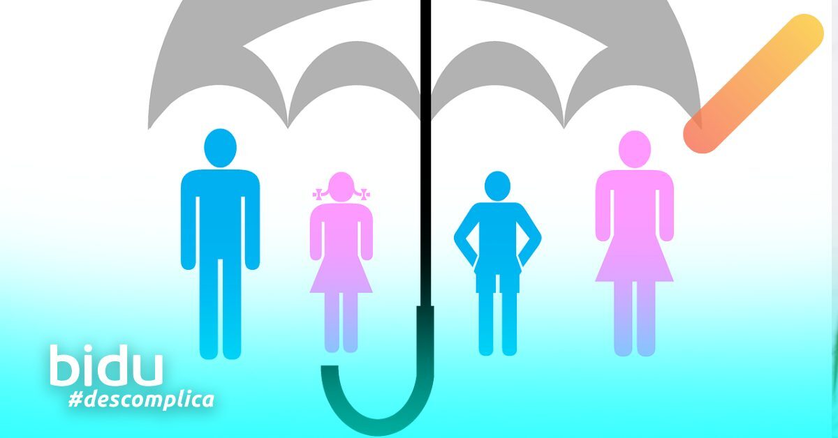 ilustração de guarda chuva com família para texto sobre o que é seguro de vida